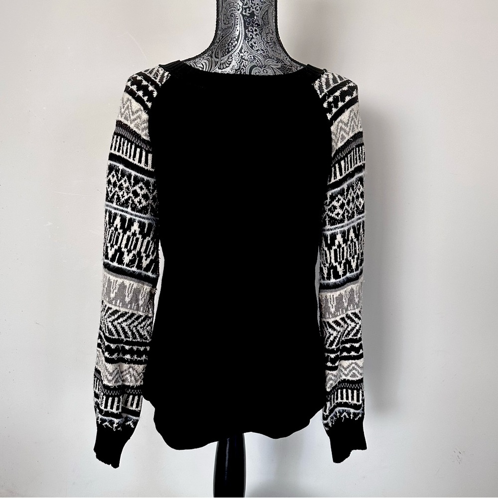 Staccato Waffle Knit Black and White Balloon Sleeve Sweater